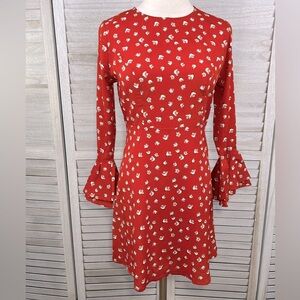 BLOSSOM Flare Sleeve Shift Dress Red Floral-8